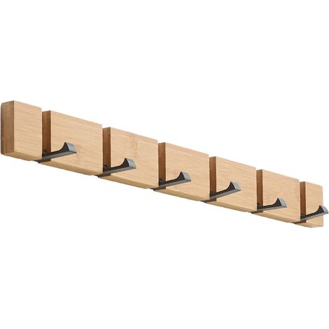 Appendiabiti da parete con 6 ganci retrattili, barra appendiabiti in alluminio salvaspazio per ingresso, bagno, camera da letto e ufficio, legno da 60 cm