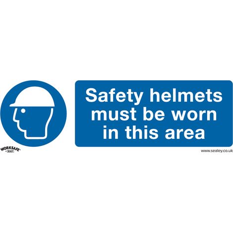 Sealey SS8V10 Worksafe Safety Helmets Must Be Worn In This Area Safety Sign, Self-Adhesive Vinyl - Pack of 10