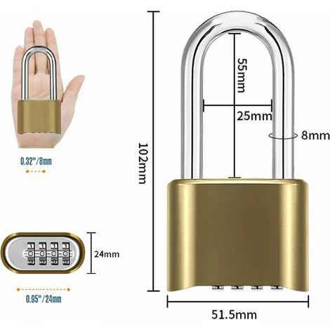 Cadenas à combinaison à 4 chiffres, résistant aux intempéries et réinitialisable, pour usage extérieur.