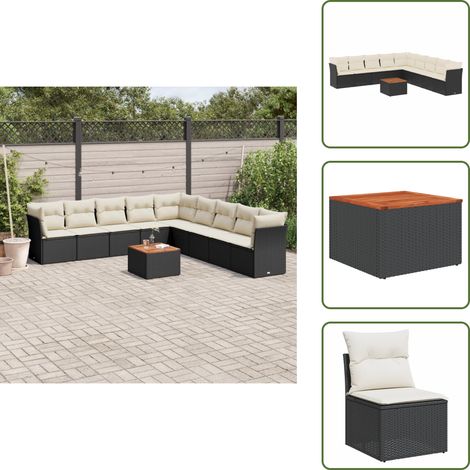10-tlg. Garten-Sofagarnitur mit Kissen Schwarz Poly Rattan - Gartenmöbel Set - PE-Rattan Möbel - Outdoor Sofa - Esstisch - Lounge Garnitur (1/5)