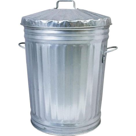 90L Galvanised Metal Home Kitchen Storage Rubbish Bin With Lid & Handles