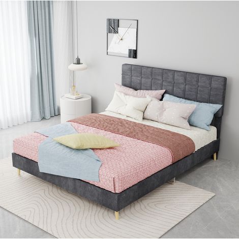 Bett Doppelbett Schlafplatz 140x200 Samt Grau HAVRYA (1/5)