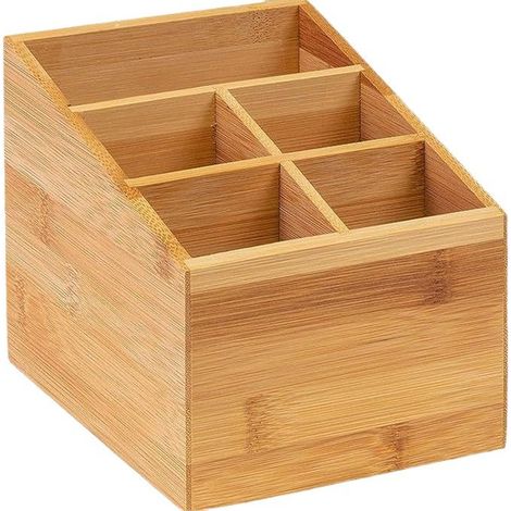 Kitchen Organizer, 5 Compartments, Dimensions: 13 x 13.5 x 16 cm, Bamboo,Brown (1/5)
