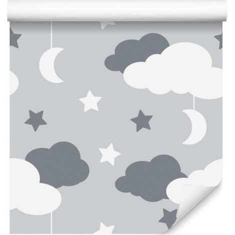 Carta da parati con stelle, nuvole e lune per soggiorno e camera da letto, 50x1000 cm (1/5)