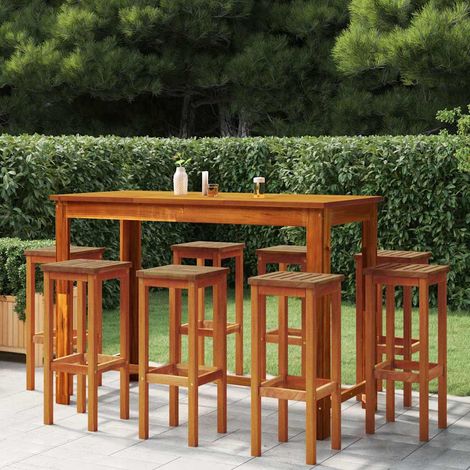 Lot de 8 Chaises de bar Tabourets de bar - Tabouret Haut Bois massif d'acacia BV854490 - BonneVie (1/4)