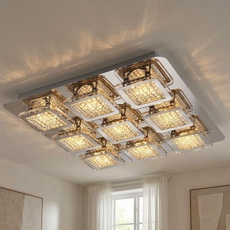 Plafonnier lampe de salon moderne lampe LED design crystals carré, métal, plastique, LED 45W 4950lm 3000K blanc chaud, LxlxH 40x40x6,5 cm (1/5)