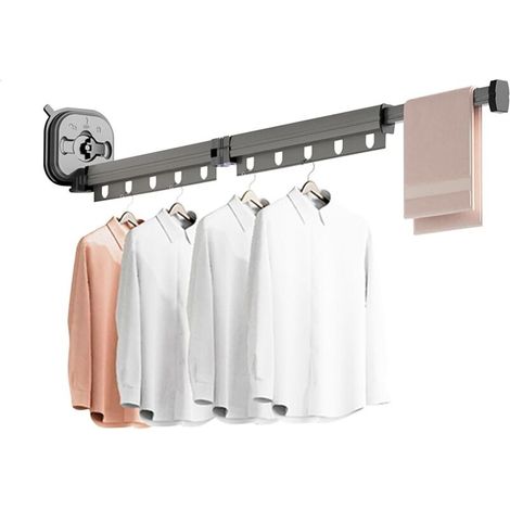Gris, Étendoir à Linge Mural, Cintre Mural Porte vêtements Pliable avec Trous Suspendus, Rotatif à 360 °, Aluminium Etendoir Linge pour Balcon, Salle de Bains, Buanderie (1/4)