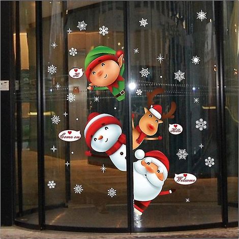 Autocollants de Noël, 4 feuilles de décorations de Noël, autocollants pour fenêtres, autocollants flocons de neige, Père Noël (1/3)