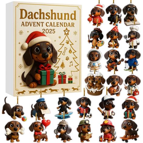 Calendrier De Lavent - Ensemble De 24 Charmes En Acrylique En Forme De Teckel - Décoration Accrochable Pour Compte À Rebours De Noël - 1 Pièce (1/5)