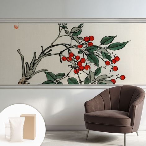 Carta Da Parati Non Tessuto - Con Colla Inclusa per Camera da Letto - Facile da Applica - Motivo decorativo Un rametto di bacche 250x104 cm (1/5)