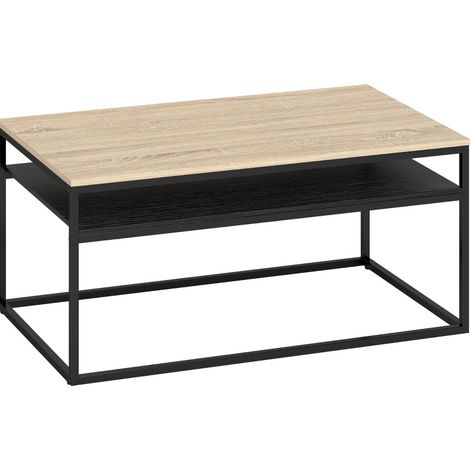 Tavolino da caffè moderno industriale con ripiano, 100 x 59 x 47 cm, rovere (1/5)