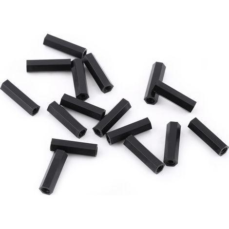 100pcs Entretoise Hexagonale PA66 Noir M3 Femelle x M3 Femelle, Douille Taraudée 18mm, Supports pour PCB et Électronique