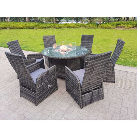 Fimous Rattan Garden Furniture Gas Fire Pit Round Dining Table And Chairs 6 Seater Plus Round Table (1/5)