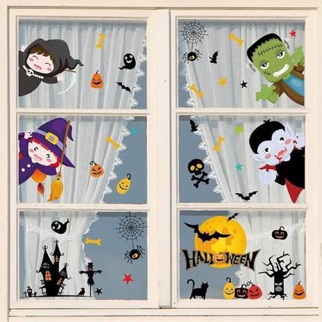Autocollant décoratif d'Halloween Dessin double face Autocollants décoratifs pour fenêtre et miroir d'Halloween Sorcière Citrouille Chauve-souris Mu[481] (1/4)