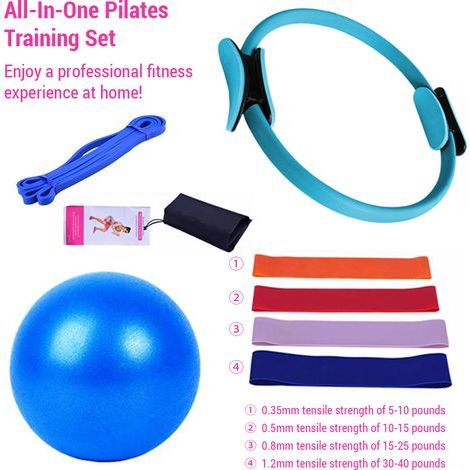 Attrezzatura Pilates per allenamenti a casa, set di anelli e palle, elastici di resistenza e altro, perfetto, blu (1/5)