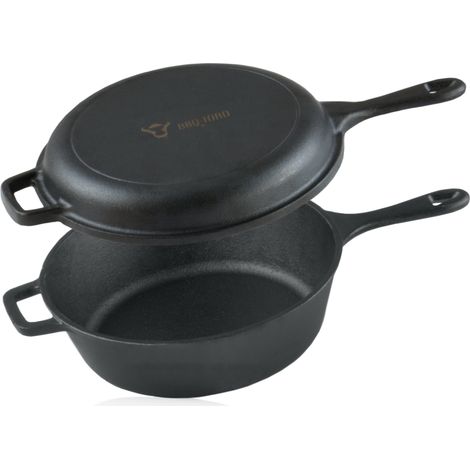 BBQ-Toro Gusseisen Topf mit Pfannendeckel, 5 Liter - schwarz, Gusseisenpfanne Grill, Gusseisen Topf