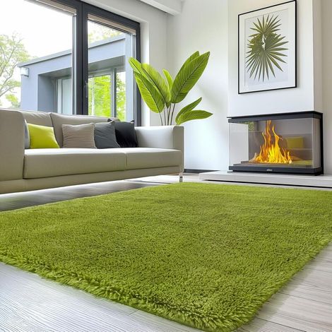 Tapis de Salon, à Poils Longs, Tapis Chambre Vert, 120x160cm, antidérapant, Extra Large, Moelleux et Moderne, pour Chambre à Coucher, Chambre d'enfant (1/5)