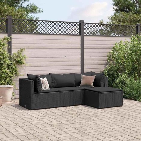 Teenpull – 4-tlg. Garten-Lounge-Set mit Kissen Schwarz Poly Rattan (1/5)