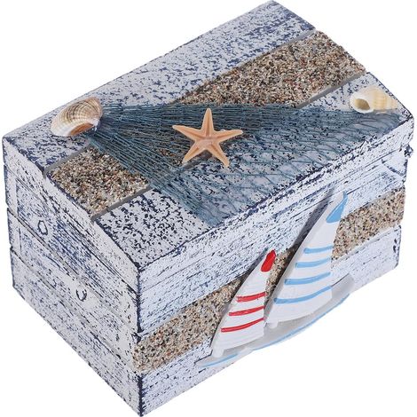 Beach Wooden Jewelry Box with Lid, Lightweight and Decorative Organizer in Mediterranean Style, Sailboat Design, Vacation Coffee Table (1/5)