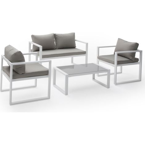 Conjunto de jardín IBIZA tela gris 4 plazas aluminio blanco (1/5)