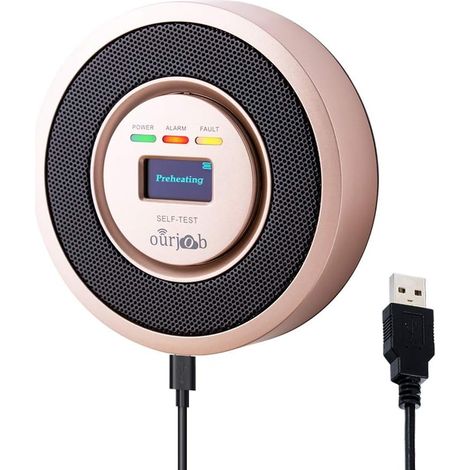 Détecteur de Gaz, LPG/Gaz Naturel/Gaz de Ville Capteur, Alimenté par USB Détecteur de Fuite de Gaz Propane/Butane/Méthane, Alarme avec Son et lumière pour la Cuisine de la Maison Domicile (Champagne) (1/5)