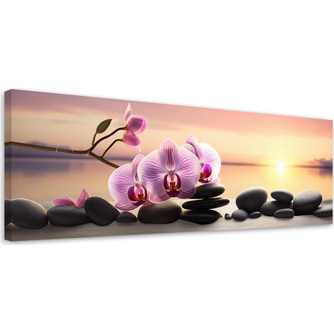 Tableau sur toile Orchidée rose et pierres zen 90x30 (1/5)