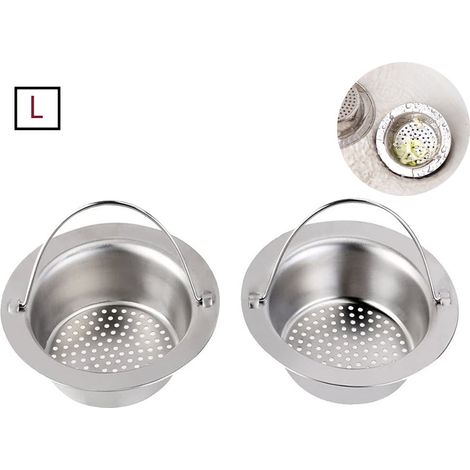 Passoire d'évier portable en acier inoxydable (2 pièces), bouchon de vidange pour évier de cuisine familial (grand modèle) (1/5)