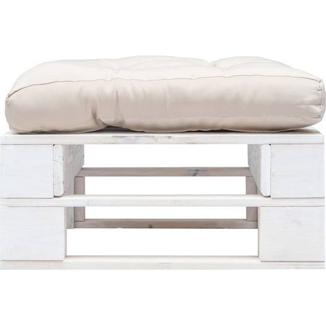 vidaXL Otomana de palets de jardín con cojín color arena madera blanca (1/2)