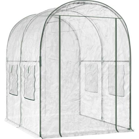 Une serre à ossature métallique, mesurant 160 x 200 x 192,5 cm, en PVC transparent. (1/5)