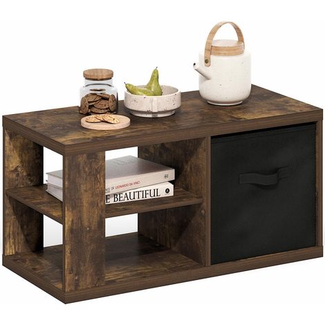 Table Basse, Table Basse Moderne à 3 Niveaux avec Plateau de 3 cm d'épaisseur, Table d'appoint avec étagère Ouverte et bac de Rangement, pour Salon, Chambre, Bureau, pin ambré (1/5)