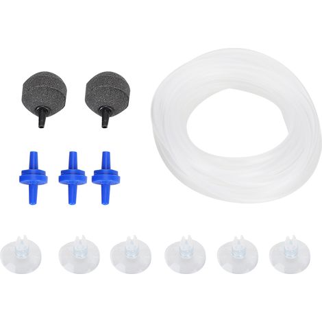 Kit d'aération aquarium - Kit Accessoires Pompe à Oxygène avec valve anti-retour, tubes et pierres à air (x4, silicone, 5mm, 4m)