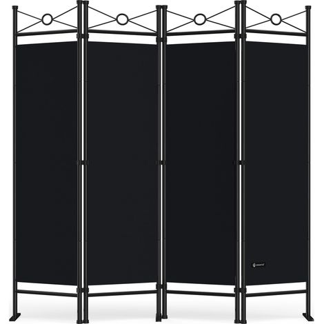 Paravent intérieur 4 panneaux 180 x 163 cm Séparateur de pièce pliable Cloison de séparation Intérieur maison Noir (1/8)