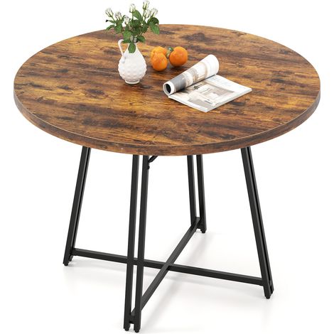 COSTWAY 47 Inch Dining Table Round Kitchen Table for 4-6 People-Brown (1/5)