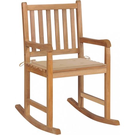 Schaukelstuhl mit Beige Kissen Massivholz Teak vidaXL (1/5)
