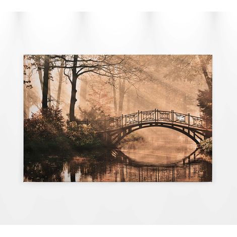 Tableau cuisine avec pont dans un parc | Tableau sur toile déco salon & couloir | Tableau reflets du soleil sur pont & forêt 0,9 x 0,6 m (1/5)