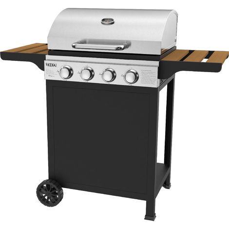 Barbecue a Gas Portátil Kekai Fort Peck 118,5x57,5x104,5 cm de 12 kW con 4 Bruciatori, Termometro, Piani Laterali e Ruote (1/5)