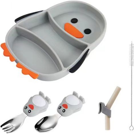 Ausverkauftes Geschirrset mit Pinguinmotiv, Festtagsgeschirr für Kinder, niedliche Pinguinteller und -besteck (1/5)