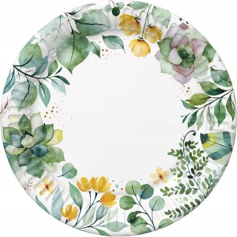 Piatti di carta con fiori e foglie per comunione, battesimo, primavera, compleanno, 18 cm, 8 pezzi
