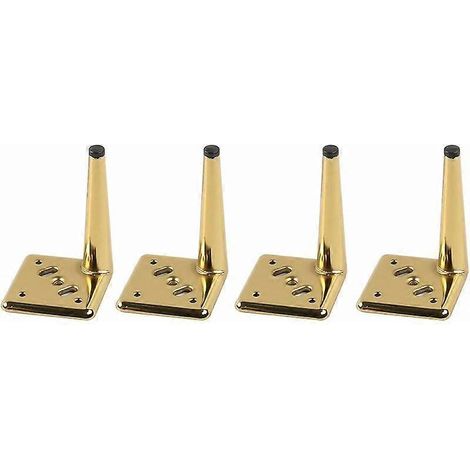 Quatre pieds de meubles en métal, petits pieds de table fuselés, adaptés aux chaises, canapés, armoires, tables basses, etc., couleur or, 15 cm. (1/5)