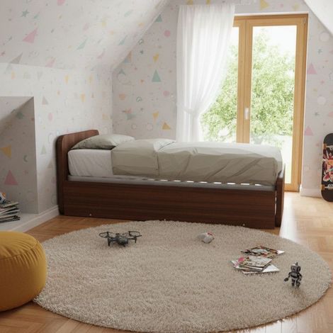 Letto singolo con letto estraibile, trasformabile in matrimoniale. Testate personalizzabili, reti in acciaio e doghe in faggio - Noce canaletto
