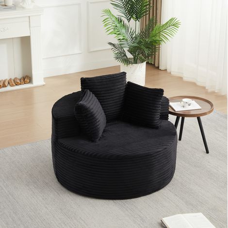 Fauteuil rond 1 place en velours côtelé noir, 110 x 110 x 82 cm, avec 3 coussins DESVIAE (1/5)