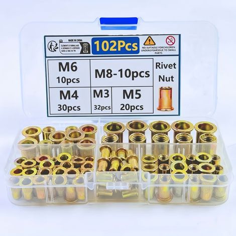 Professionelles 102-teiliges Werkzeugset für Nieten und Muttern aus farbigem Stahl – Größen M3, M4, M5, M6, M8 (1/4)