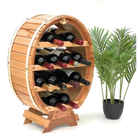 DanDiBo Weinregal Holz Stehend Weinfass 12 Flaschen Natur lackiert Flaschenregal Flaschenhalter Fass (1/5)