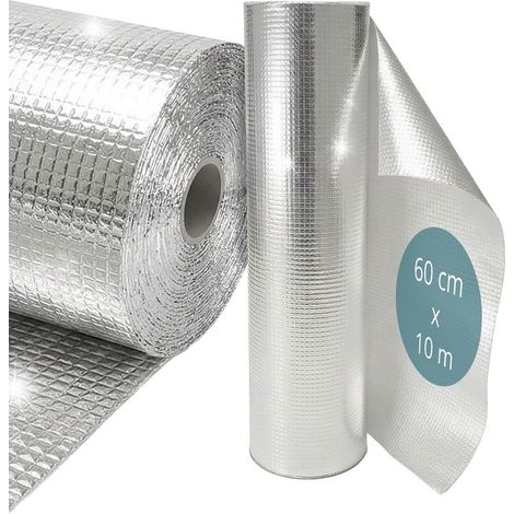 Relaxdays Feuille réfléchissante pour radiateurs, 0,6 x 10m, 4 mm à bulles, toit/mur/fenêtre, isolant aluminium, argenté