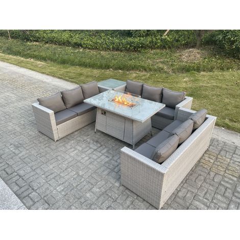 Fimous Polyrattan Gartenmöbel Set im Freien Gas Feuertisch Sofa Sets mit Beistelltisch Helles Grau (1/5)