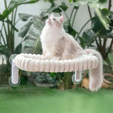 Hamac Chat Fenetre Panier Perchoir Transat Suspendu Pliable Support Etagere Cododo Lit pour Coussin Petite et Grande Chats Tapis Réversible Lavable en Machine 54 30cm (Blanc, M) (1/5)