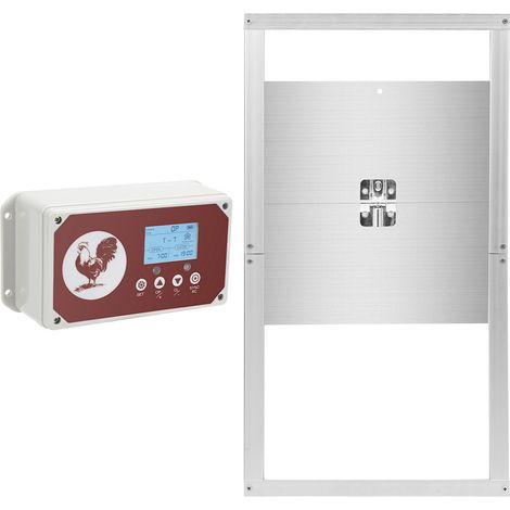 Randaco Sportello per polli-Sportello automatico per polli con timer,sensore di luminosità,alluminio,telecomando,display LCD,IP44 impermeabile,30x30cm