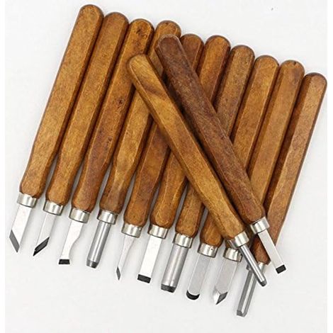 Juego de cinceles de 12 piezas - juego para linograbado - herramientas para tallar madera hechas de madera y acero inoxidable (1/5)