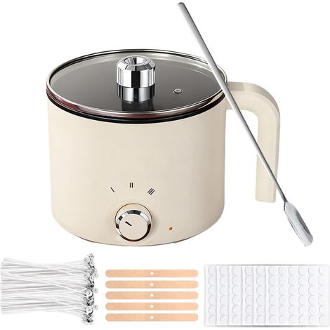 Vaso per cera per candele - 1,8 l - Vaso intelligente per la creazione di candele fai da te - Include stoppini, adesivi per stoppini e cucchiaio per mescolare (1/5)