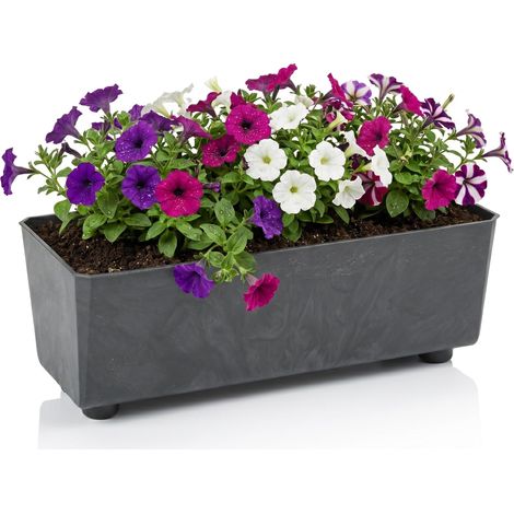 Jardinière Rectangulaire avec Pieds Élégants – Bac À Fleurs Noir Aspect Béton en Plastique Robuste 37 x 17 cm, 6L – Résistant Aux Intempéries (1/5)